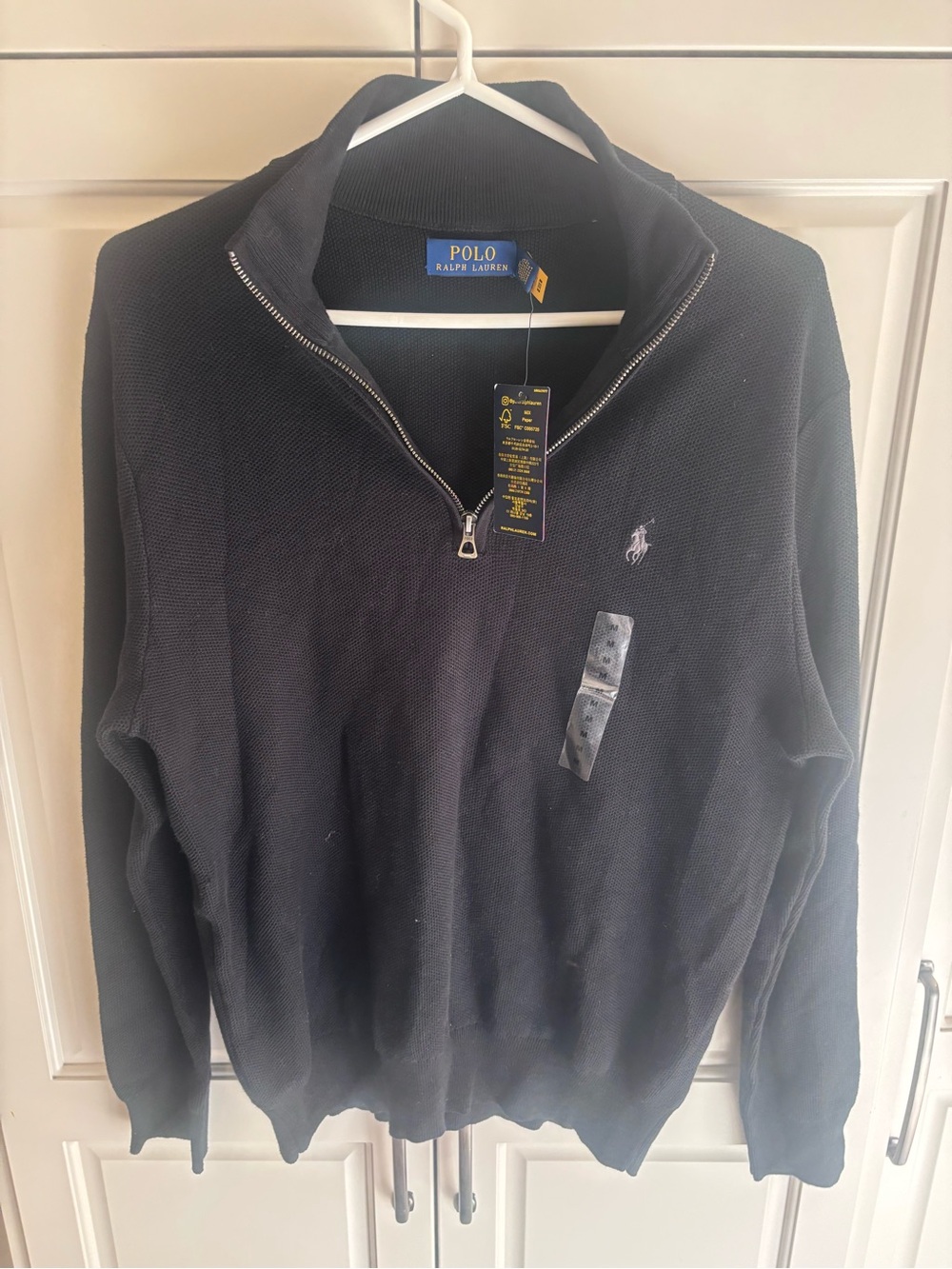 Polo by Ralph Lauren Men’s Black Half-Zip Sweater with Logo Med NWT